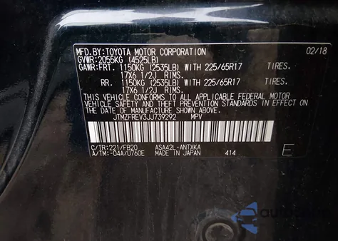 2018 Toyota Rav4 Le из США, поврежденный, VIN JTMZFREV3JJ739292